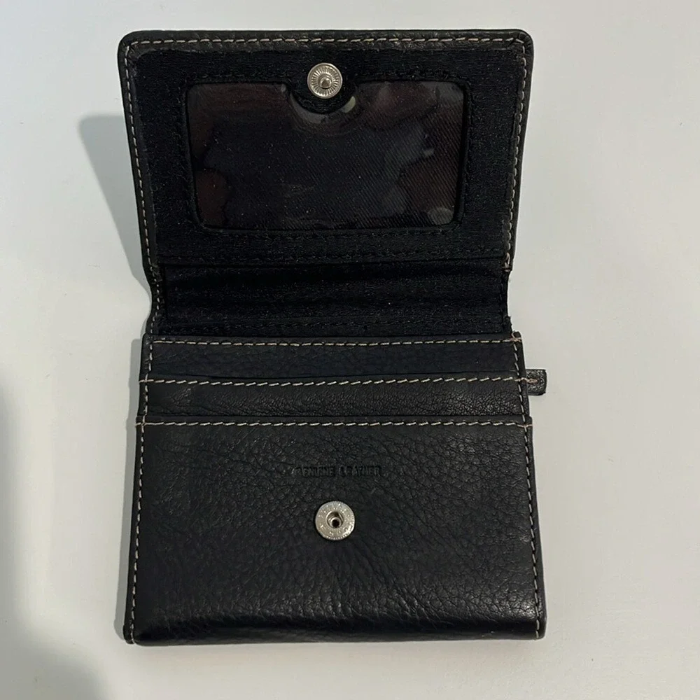 Mundi‎ Black Pebbled Leather Trifold Snap Closure Wallet Zipper Coin Pocket